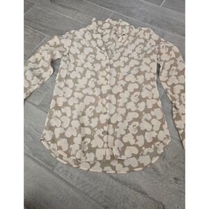 EQUIPMENT FEMME Silk Heart Print Button Down Shirt Blouse Nude Small Long Sleeve